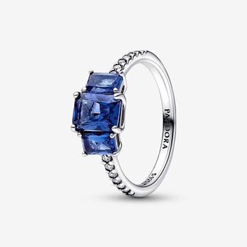 Picture of Anillo Pandora Brillante Tres Gemas Azules Rectangulares. Talla 54