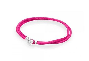 Foto de Pulsera Pandora Plata y seda fucsia. 16 cm.