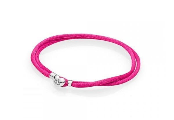 Foto de Pulsera Pandora Plata y seda fucsia. 16 cm.