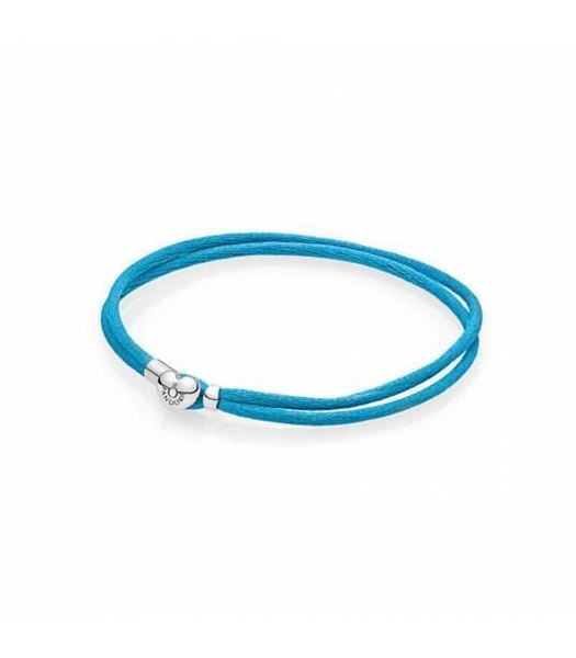 Foto de Pulsera Pandora Plata y seda azul claro. 18 cm.