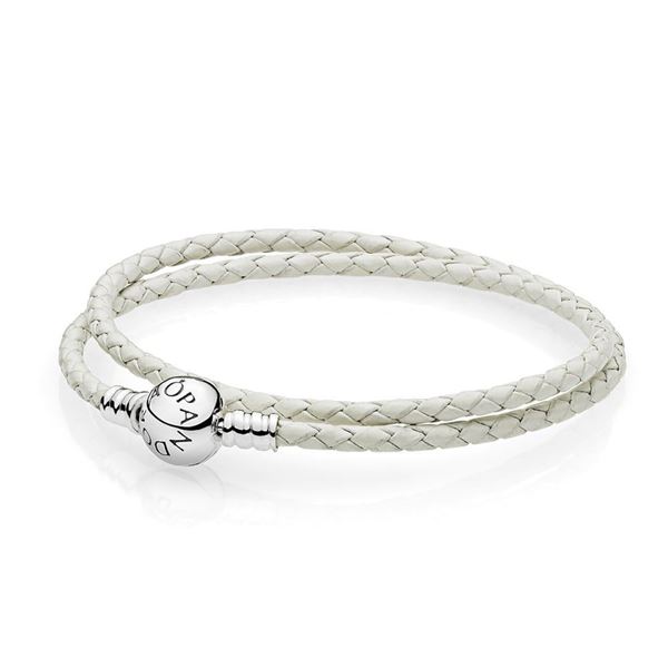 Foto de Pulsera Pandora Moments en cuero trenzado doble blanca. 35 cm.