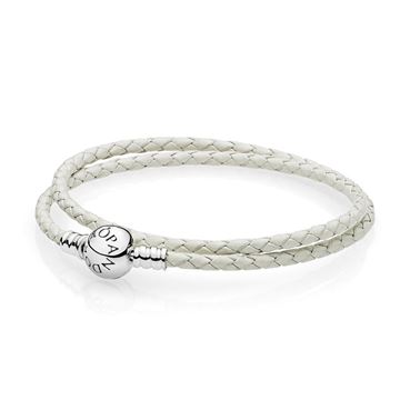 Foto de Pulsera Pandora Moments en cuero trenzado doble blanca. 38 cm.