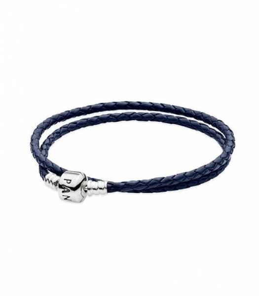 Foto de Pulsera Pandora Moments en cuero trenzado doble azul. 35 cm.