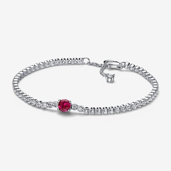 Foto de Pulsera Pandora Tenis Gema Roja Redonda en Pave. 16 cm.