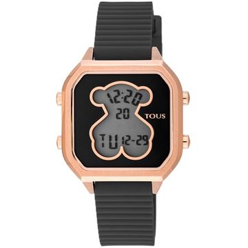 Foto de Reloj TOUS digital D-Bear Teen de acero IP rosado con correa de silicona negra