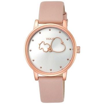 Picture of Reloj TOUS analógico Bear Time de acero IP rosado con correa de piel nude