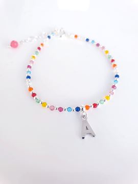 Foto de Pulsera plata bolitas colores Inicial A