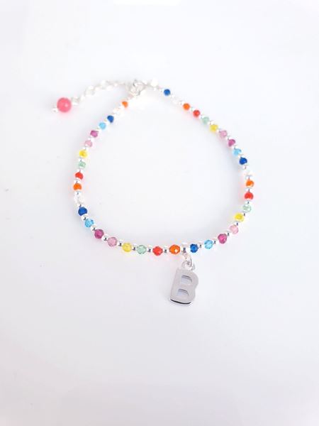 Foto de Pulsera plata bolitas colores Inicial B