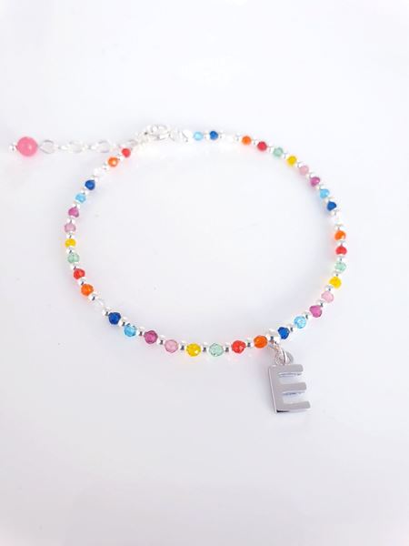 Foto de Pulsera plata bolitas colores Inicial E