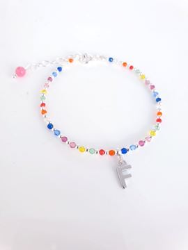 Foto de Pulsera plata bolitas colores Inicial F