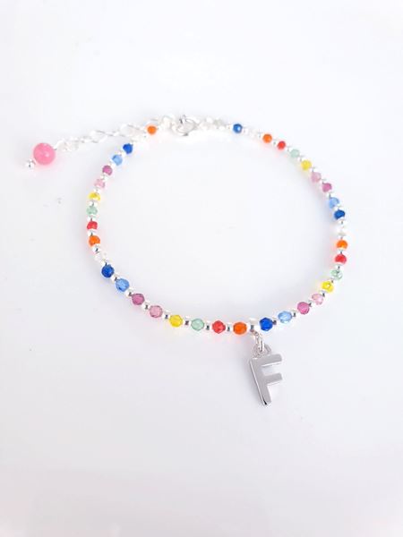 Foto de Pulsera plata bolitas colores Inicial F