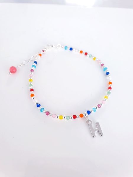 Foto de Pulsera plata bolitas colores Inicial H