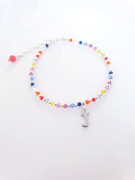 Foto de Pulsera plata bolitas colores Inicial J