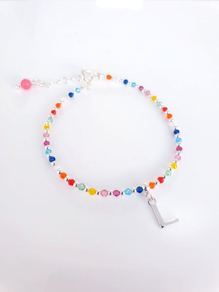 Foto de Pulsera plata bolitas colores Inicial L