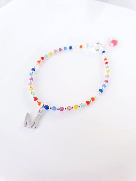 Foto de Pulsera plata bolitas colores Inicial M