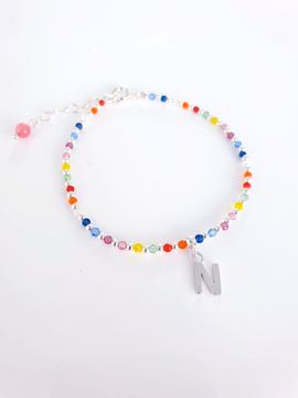 Foto de Pulsera plata bolitas colores Inicial N