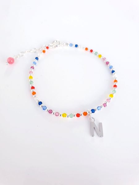 Foto de Pulsera plata bolitas colores Inicial N