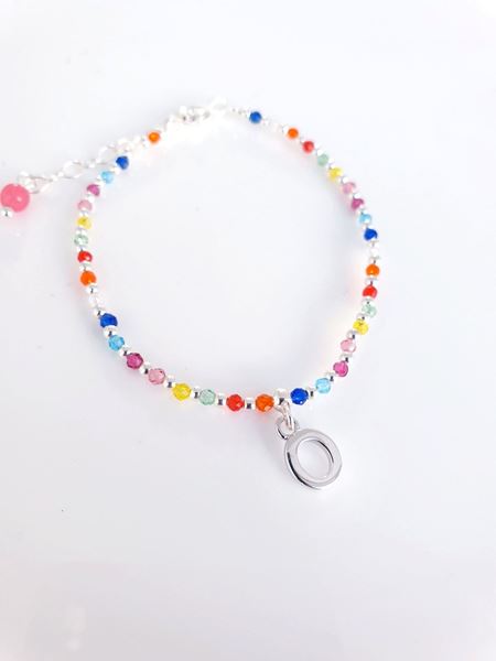 Foto de Pulsera plata bolitas colores Inicial O