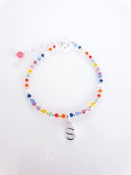 Foto de Pulsera plata bolitas colores Inicial S