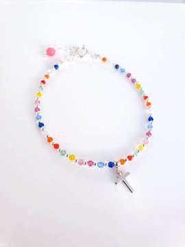 Foto de Pulsera plata bolitas colores Inicial T