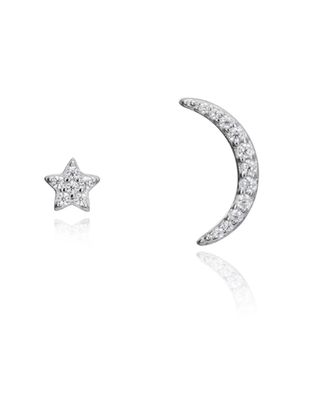 Foto de Pendientes Viceroy de plata de ley con forma de luna y estrella con circonitas