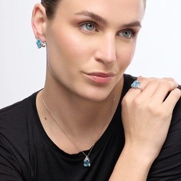 Foto de PENDIENTES LUXENTER DE PLATA DE LEY 925 Y CUARZO HIDROTERMAL AGUAMARINA ACABADO RODIO - RUKNA