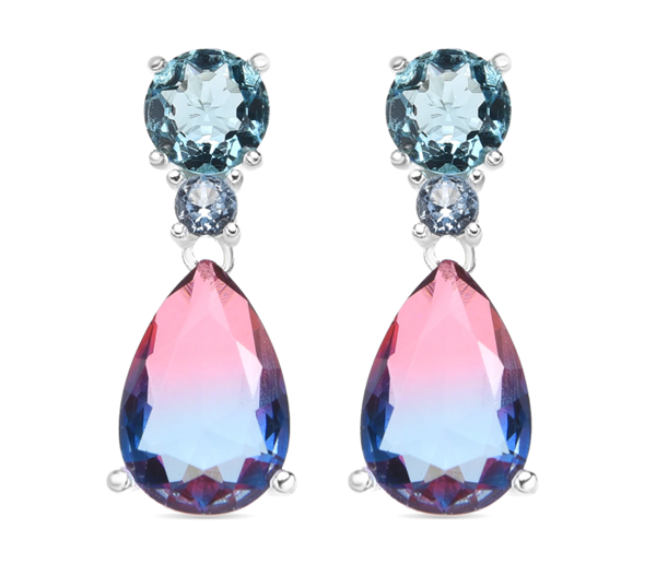 Foto de PENDIENTES LUXENTER DE PLATA DE LEY 925 Y CUARZO HIDROTERMAL AZUL DEGRADADO ACABADO RODIO - KOARG