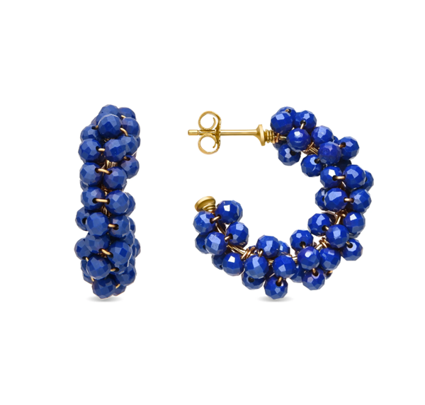 Foto de PENDIENTES LUXENTER DE PLATA DE LEY 925 Y CRISTAL AZUL OSCURO ACABADO ORO AMARILLO DE 18K - SILKA