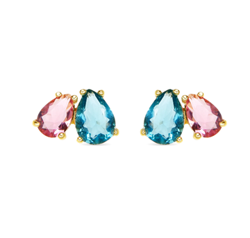 Foto de PENDIENTES LUXENTER DE PLATA DE LEY 925 Y CUARZO HIDROTERMAL MULTICOLOR ACABADO ORO AMARILLO DE 18K - KHATA