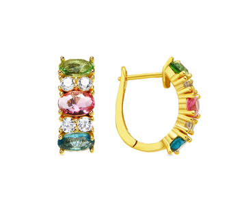 Foto de PENDIENTES LUXENTER DE PLATA DE LEY 925 Y CUARZO HIDROTERMAL MULTICOLOR ACABADO ORO AMARILLO DE 18K - MOHEA