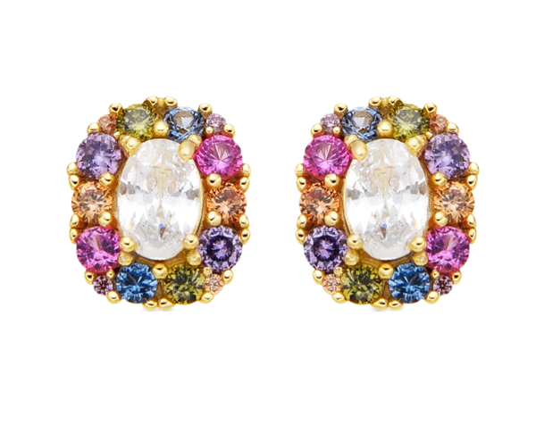 Foto de PENDIENTES LUXENTER DE PLATA DE LEY 925 Y CIRCONITA MULTICOLOR ACABADO ORO AMARILLO DE 18K - MEZAY