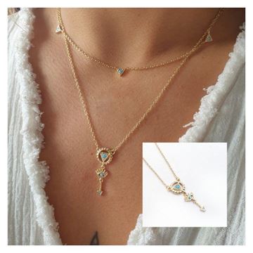 Foto de Collar Plata Chapado Oro Boho Turquesa