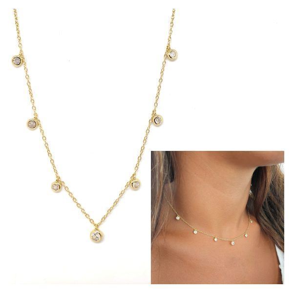 Foto de Collar Plata Chapado Oro Puntos De Luz