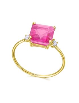 Foto de Anillo LeCarré Oro Amarillo, Cuarzo Rosa y Topacios Blancos GA185OA
