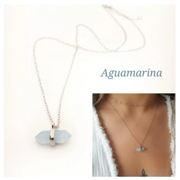 Foto de Collar Plata Agua Marina Prisma