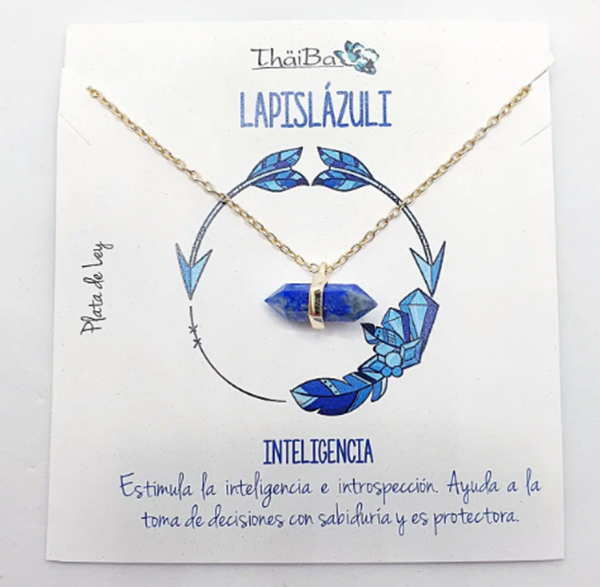 Foto de Collar Plata Piedra Lapislázuli Prisma Oro