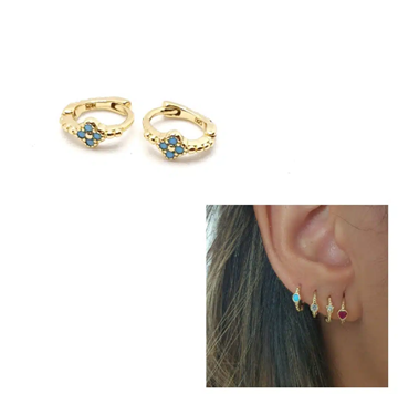 Foto de Pendientes Plata Chapada Mini Arito Flor Turquesa