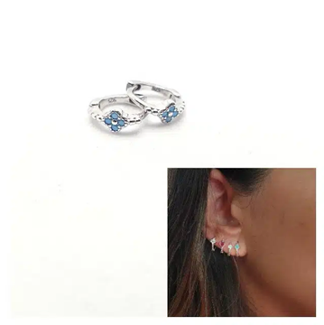 Foto de Pendientes Plata Mini Arito Flor Turquesa