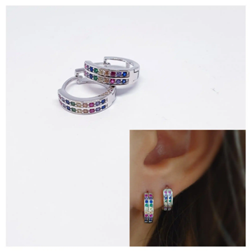 Foto de Pendientes Plata Doble Circonitas Colores 14 Mm