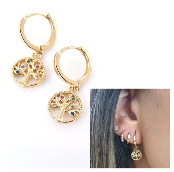 Foto de Pendientes Plata Chapada Árbol De La Vida