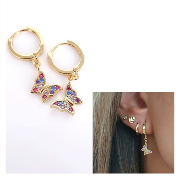 Foto de Pendientes Plata Chapada Mariposa Multicolor